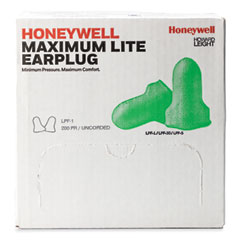 Howard Leight® by Honeywell MAXIMUM Lite Single-Use Earplugs, Cordless, 30NRR, Green, 200 Pairs