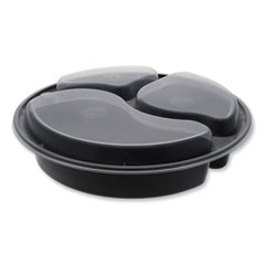 Pactiv Evergreen Newspring VERSAtainer Microwavable Containers, Round, 3-Compartment, 39 oz, 9 x 9 x 2.25, Black/Clear, Plastic, 150/Carton