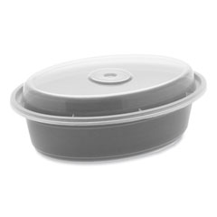 Pactiv Evergreen Newspring VERSAtainer Microwavable Containers, Oval, 16 oz, 6.8 x 4.8 x 1.9, Black/Clear, Plastic, 150/Carton