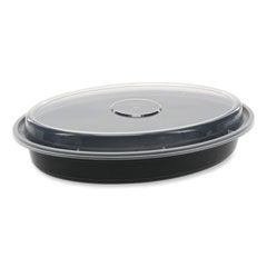 Pactiv Evergreen Newspring VERSAtainer Microwavable Containers, Oval, 24 oz, 9.1 x 6.7 x 1.45, Black/Clear, Plastic, 150/Carton