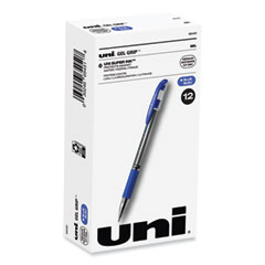 uniball® Signo GRIP Gel Pen, Stick, Medium 0.7 mm, Blue Ink, Clear/Blue/Silver Barrel, Dozen