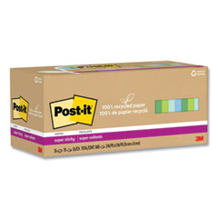 Post-it® Notes Super Sticky 100% Recycled Paper Super Sticky Notes, 3" x 3", Oasis, 70 Sheets/Pad, 24 Pads/Pack