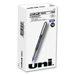 uniball® VISION Roller Ball Pen, Stick, Extra-Fine 0.5 mm, Blue Ink, Gray/Blue/Clear Barrel, Dozen