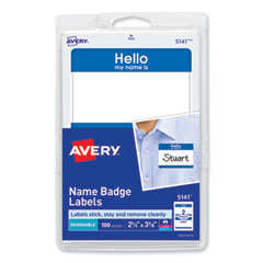 Avery® Printable Adhesive Name Badges, 3.38 x 2.33, Blue "Hello", 100/Pack