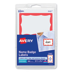 Avery® Printable Adhesive Name Badges, 3.38 x 2.33, Red Border, 100/Pack