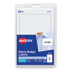 Avery® Printable Adhesive Name Badges, 3.38 x 2.33, White, 100/Pack