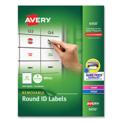 Avery® Removable Multi-Use Labels, Inkjet/Laser Printers, 1" dia, White, 63/Sheet, 15 Sheets/Pack