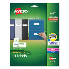 Avery® Removable Multi-Use Labels, Inkjet/Laser Printers, 1 x 2.63, White, 30/Sheet, 25 Sheets/Pack