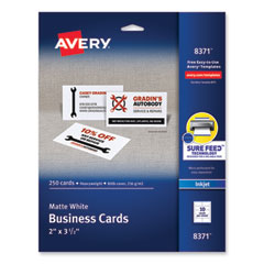 Avery® Printable Microperforated Business Cards w/Sure Feed Technology, Inkjet, 2 x 3.5, White,  250 Cards, 10/Sheet, 25 Sheets/Pack