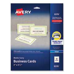 Avery® Printable Microperforated Business Cards w/Sure Feed Technology, Inkjet, 2 x 3.5, Ivory, 250 Cards, 10/Sheet, 25 Sheets/Pack