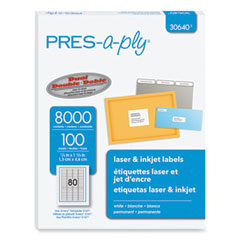PRES-a-ply® Labels, Inkjet/Laser Printers, 0.5 x 1.75, White, 80/Sheet, 100 Sheets/Pack