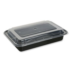 GEN Food Container with Lid, 28 oz, 8.81 x 6.02 x 2.04, Black/Clear, Plastic, 150/Carton
