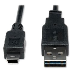 Universal Reversible USB 2.0 Cable, Reversible A to 5-Pin Mini B (M/M), 6 ft, Black