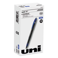 uniball® AIR Porous Roller Ball Pen, Stick, Medium 0.7 mm, Blue Ink, Black/Blue Barrel, Dozen