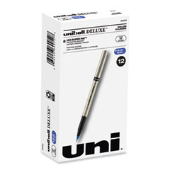 uniball® Deluxe Roller Ball Pen, Stick, Fine 0.7 mm, Blue Ink, Champagne/Black/Blue Barrel, Dozen