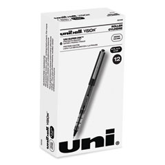 uniball® VISION Roller Ball Pen, Stick, Extra-Fine 0.5 mm, Black Ink, Gray/Black/Clear Barrel, Dozen