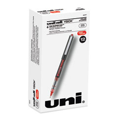 uniball® VISION Roller Ball Pen, Stick, Extra-Fine 0.5 mm, Red Ink, Gray/Red Barrel, Dozen