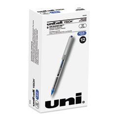 VISION Roller Ball Pen, Stick, Fine 0.7 mm, Blue Ink, Silver/Blue/Clear Barrel, Dozen