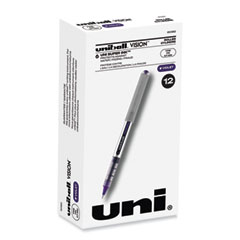uniball® VISION Roller Ball Pen, Stick, Fine 0.7 mm, Violet Ink, Silver/Violet/Clear Barrel, Dozen