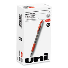 uniball® Signo GRIP Gel Pen, Stick, Medium 0.7 mm, Red Ink, Clear/Red/Silver Barrel, Dozen