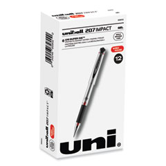 uniball® 207 Impact Gel Pen, Stick, Bold 1 mm, Red Ink, Silver/Black/Red Barrel