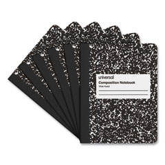 Universal® Composition Book, Wide/Legal Rule, Black Marble Cover, (100) 9.75 x 7.5 Sheets, 6/Pack