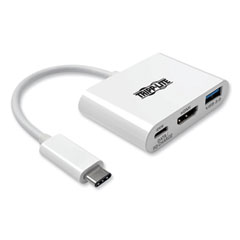 USB 3.1 Gen 1 USB-C to HDMI 4K Adapter, USB-A/USB-C PD Charging Ports, 3", White