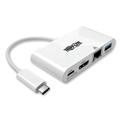 USB 3.1 Gen 1 USB-C to HDMI Adapter, USB-A/USB-C PD Charging/Gigabit Ethernet, 3", White
