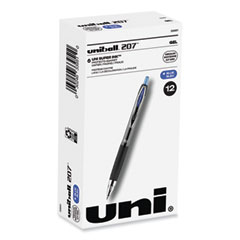 uniball® Signo 207 Gel Pen, Retractable, Medium 0.7 mm, Blue Ink, Smoke/Black/Blue Barrel, Dozen