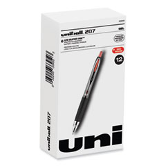 uniball® Signo 207 Gel Pen, Retractable, Medium 0.7 mm, Red Ink, Smoke/Black/Red Barrel, Dozen