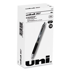 uniball® Signo 207 Gel Pen, Retractable, Fine 0.5 mm, Black Ink, Smoke/Black Barrel, Dozen
