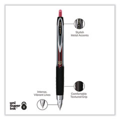 uniball® Signo 207 Gel Pen, Retractable, Fine 0.5 mm, Red Ink,  Smoke/Black/Red Barrel, Dozen