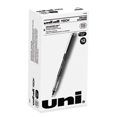 uniball® VISION Roller Ball Pen, Stick, Bold 1 mm, Black Ink, Gray/Black/Clear Barrel, Dozen