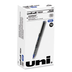 uniball® VISION Roller Ball Pen, Stick, Bold 1 mm, Blue Ink, Black/Blue/Clear Barrel, Dozen
