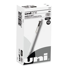 uniball® uniONE Gel Pen, Retractable, Medium 0.7 mm, Black Ink, White/Black Barrel, Dozen
