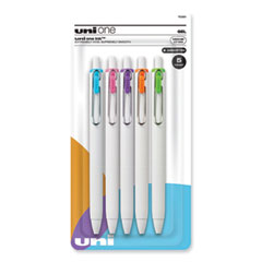 uniball® uniONE Gel Pen, Retractable, Medium 0.7 mm, Assorted Fashion Ink Colors, Assorted Barrel Colors, 5/Pack