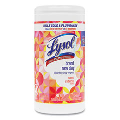 LYSOL® Brand Disinfecting Wipes, 7 x 7.25, Mango and Hibiscus, 80 Wipes/Canister