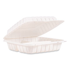 Dart® ProPlanet Hinged Lid Containers, 3-Compartment, 9 x 8.75 x 3, White, Plastic, 150/Carton