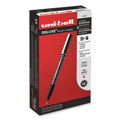 uniball® Deluxe Roller Ball Pen, Stick, Extra-Fine 0.5 mm, Red Ink, Metallic Gray/Black/Red Barrel, Dozen