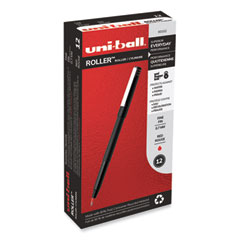 Roller Ball Pen, Stick, Fine 0.7 mm, Red Ink, Black/Red Barrel, Dozen