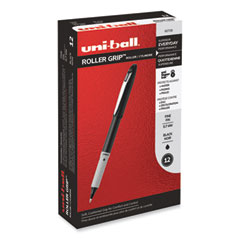 uniball® Grip Roller Ball Pen, Stick, Fine 0.7 mm, Black Ink, Black Barrel, Dozen