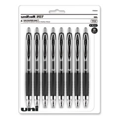 uniball® Signo 207 Gel Pen, Retractable, Medium 0.7 mm, Black Ink, Clear/Black Barrel, 8/Pack