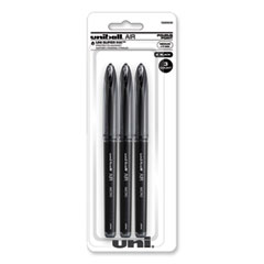 uniball® AIR Porous Gel Pen, Stick, Medium 0.7 mm, Black Ink, Black Barrel, 3/Pack