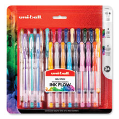 uniball® Gel Pen, Stick, Assorted Sizes, Assorted Ink and Barrel Colors, 24/Pack