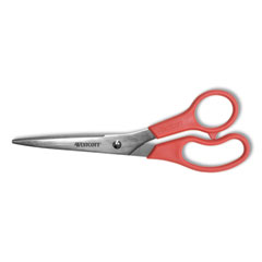 Westcott® Value Line Stainless Steel Shears, 8" Long, 3.5" Cut Length, Red Straight Handle