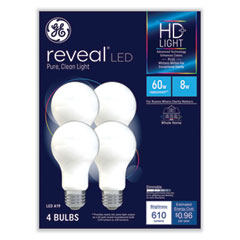 GE Reveal HD+ LED A19 Light Bulb, 8 W, 4/Pack