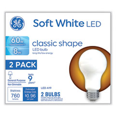 GE Classic LED Non-Dim A19 Light Bulb, 8 W, Soft White, 2/Pack