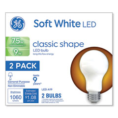 GE Classic LED Soft White Non-Dim A19 Light Bulb, 9 W, 2/Pack
