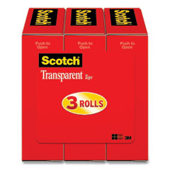 Scotch® Transparent Tape, 1" Core, 0.75" x 27.77 yds, Crystal Clear, 3/Pack