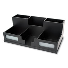 Victor® Midnight Black Desk Organizer with Smartphone Holder, 6 Compartments, Wood, 10.5 x 5.5 x 4